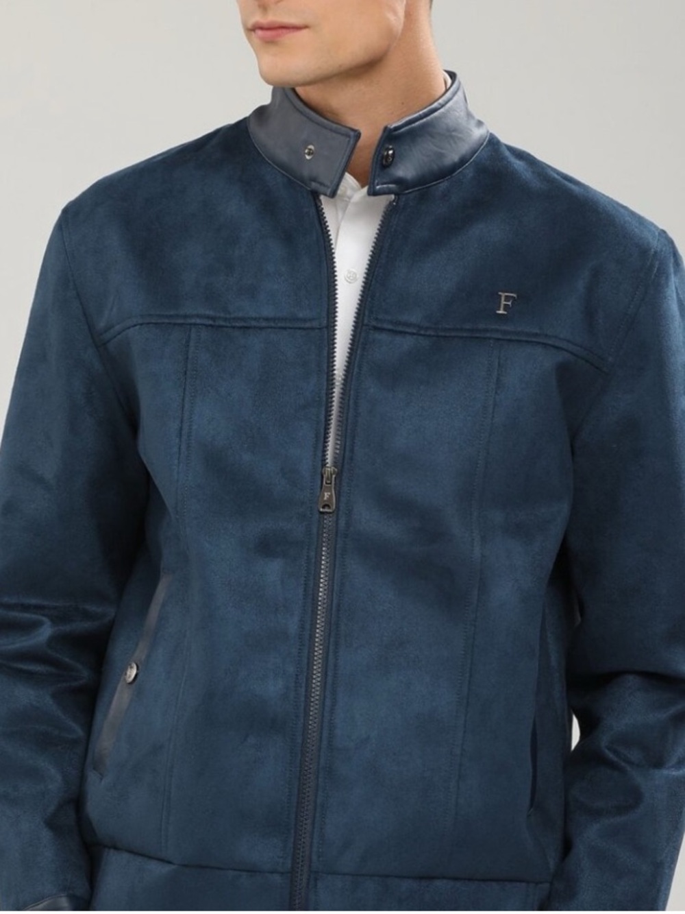 NWT Ferrari F Collections Mens Italian blue faux leather bomber  jacket